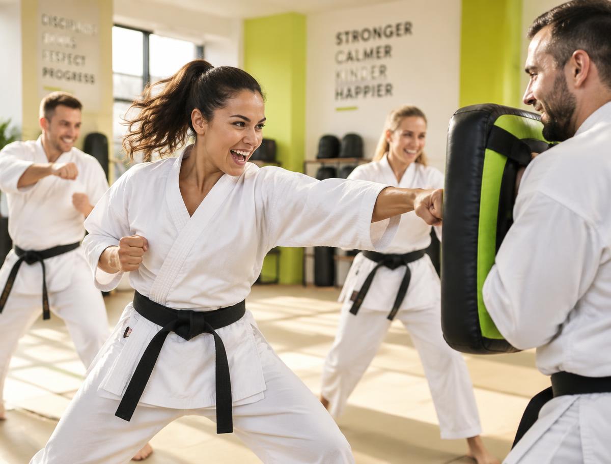 Members training with focus pads at the Crisp Fit studio